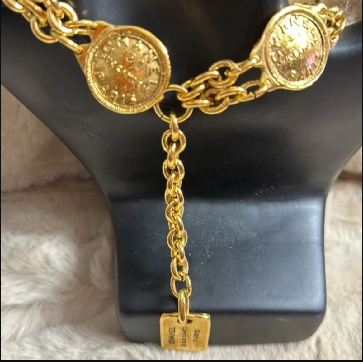 Authentic CHANEL gold toned medallion and Link chain necklace