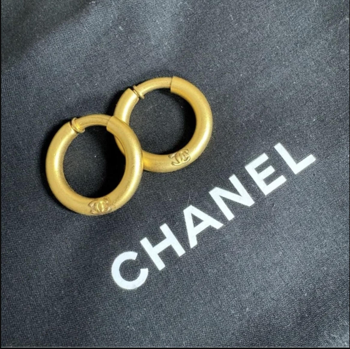 Authentic CHANEL gold toned hoop clip on earrings