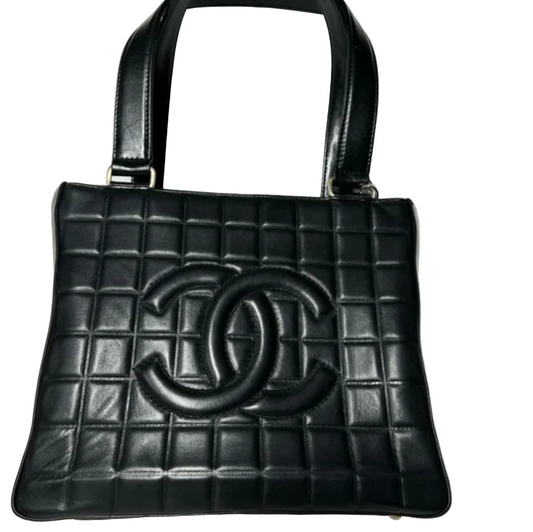 CHANEL Black lambskin Chocolate bar tote