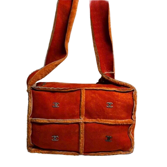 CHANEL orange mouton shoulder / crossbody bag