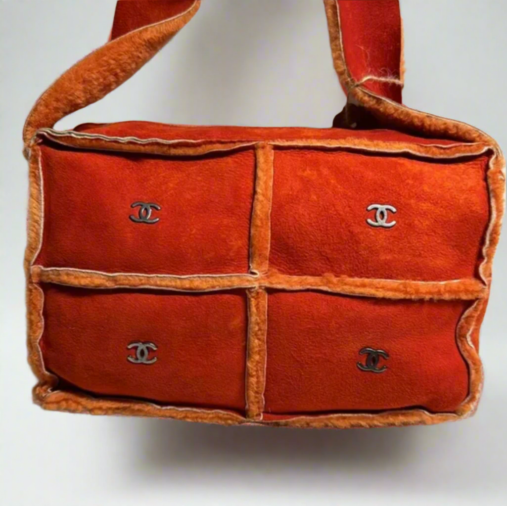 CHANEL orange mouton shoulder / crossbody bag