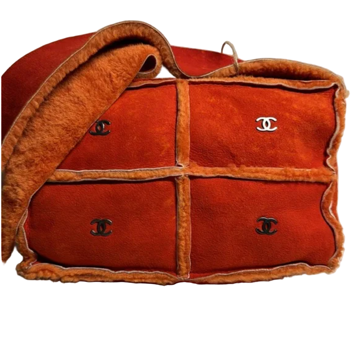 CHANEL orange mouton shoulder / crossbody bag