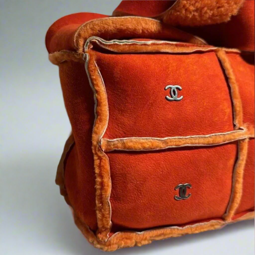 CHANEL orange mouton shoulder / crossbody bag