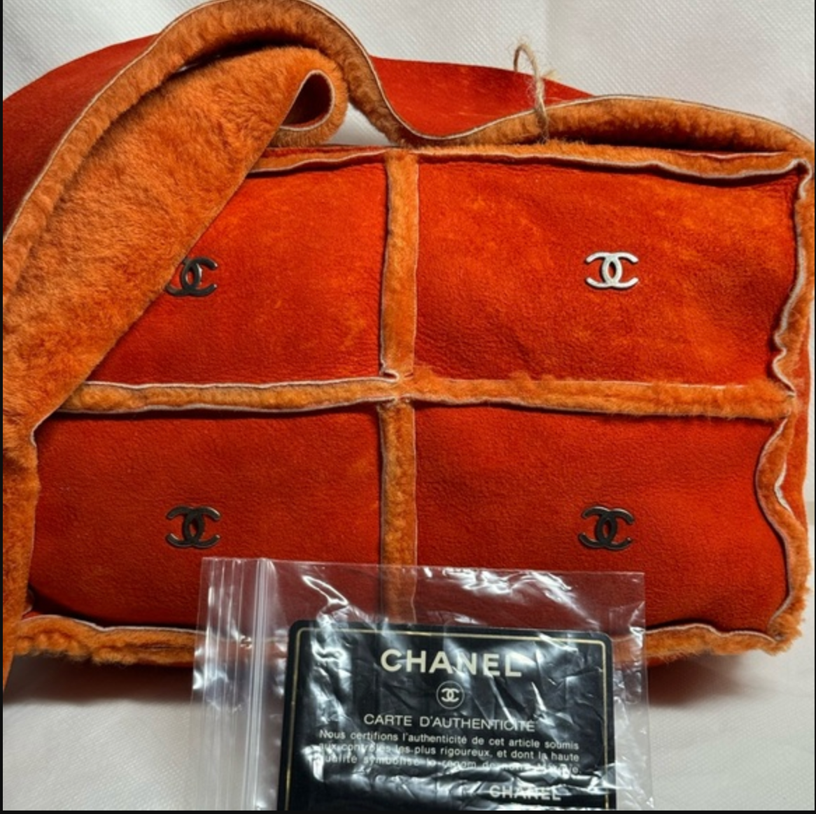 CHANEL orange mouton shoulder / crossbody bag