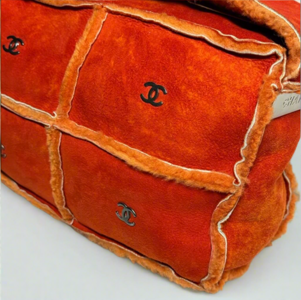 CHANEL orange mouton shoulder / crossbody bag