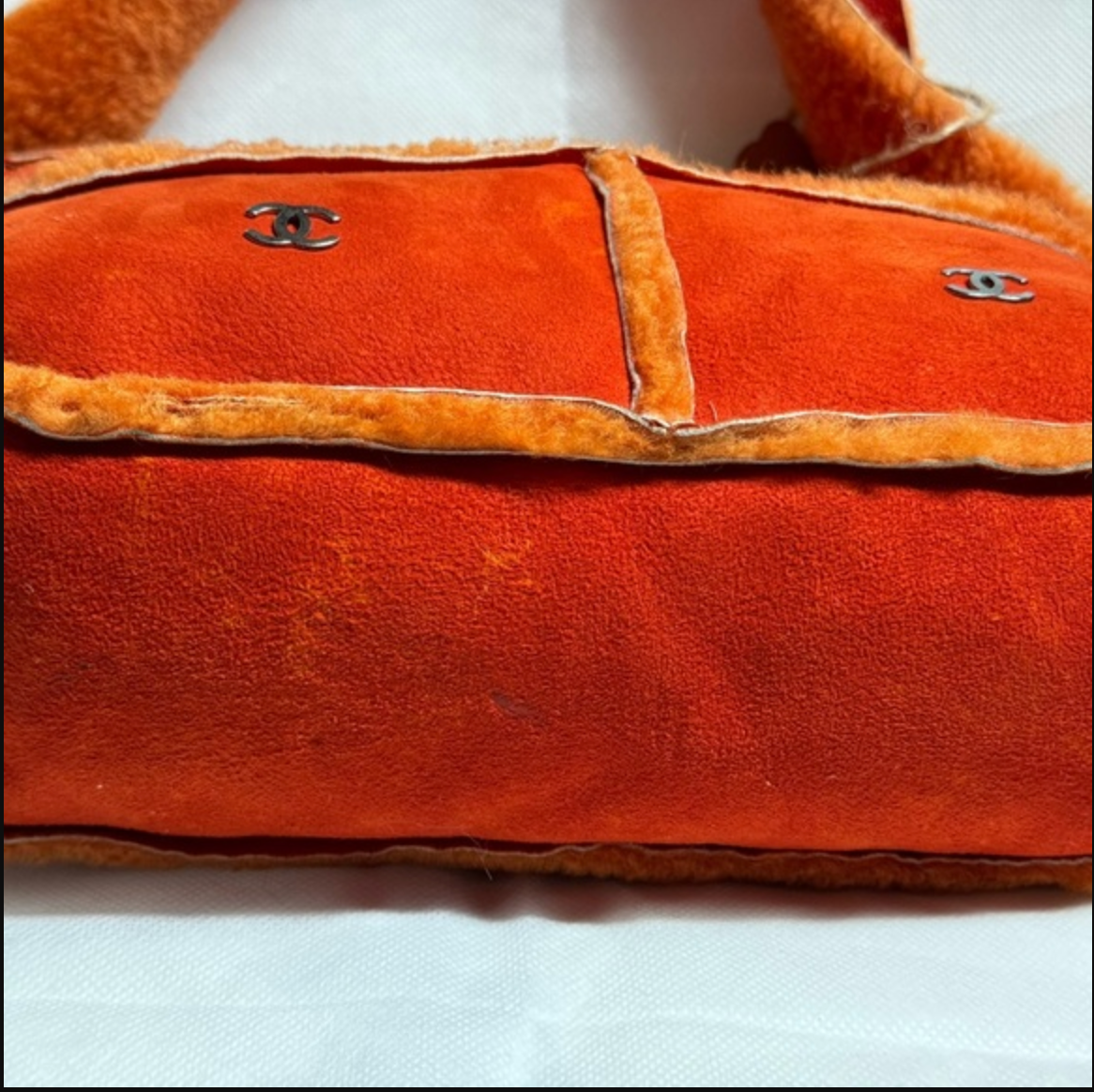 CHANEL orange mouton shoulder / crossbody bag