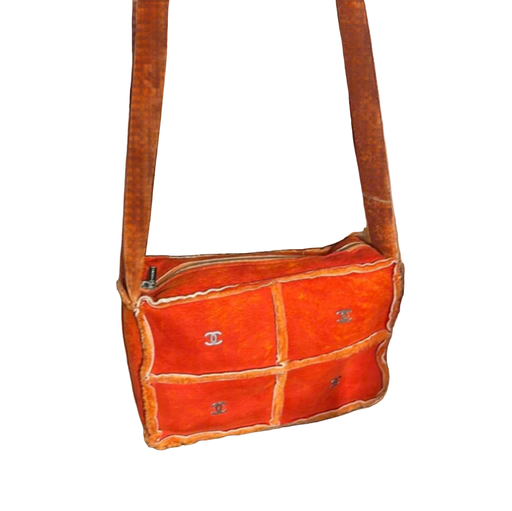 CHANEL orange mouton shoulder / crossbody bag