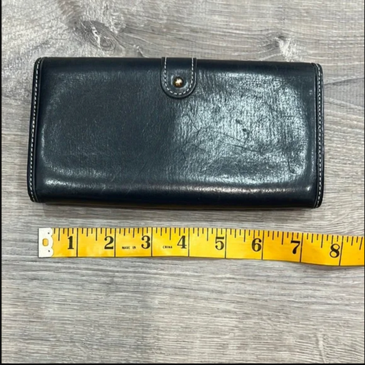 Louis Vuitton Vintage Long Black Leather Wallet with Gold Lock