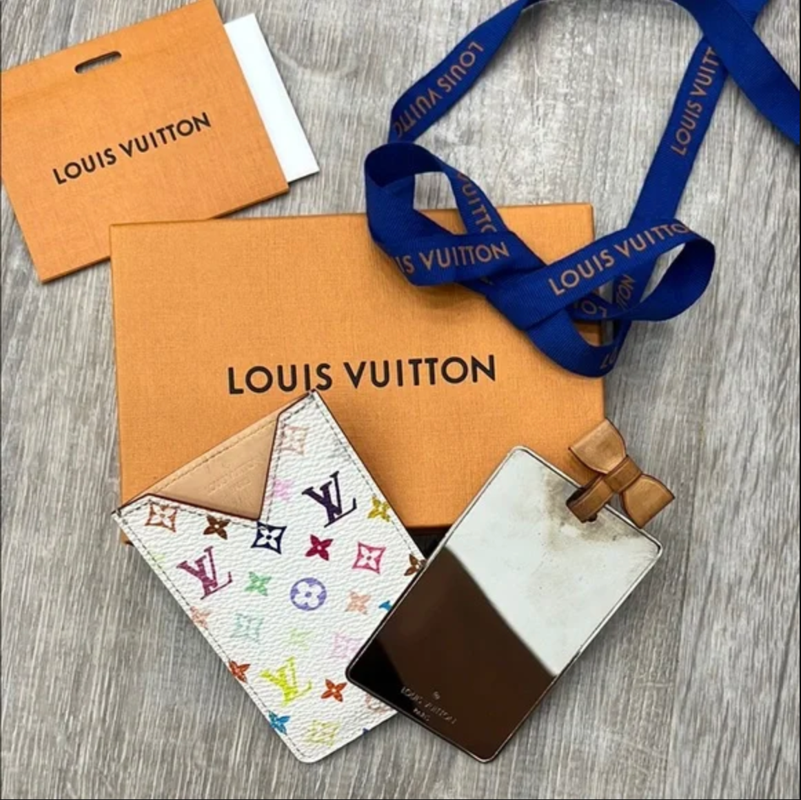 Louis Vuitton White Murakami Monogram Card Holder and Mirror