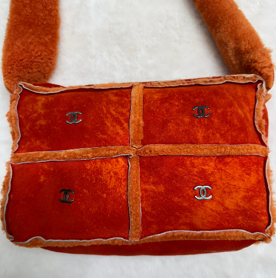 Chanel Orange Shearling and Suede Shoulder/Crossbody Bag