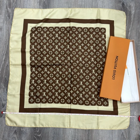 Louis Vuitton Monogram Brown and Cream Silk Scarf