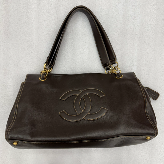 Chanel Dark Brown Lambskin Vintage CC Logo Shoulder Bag