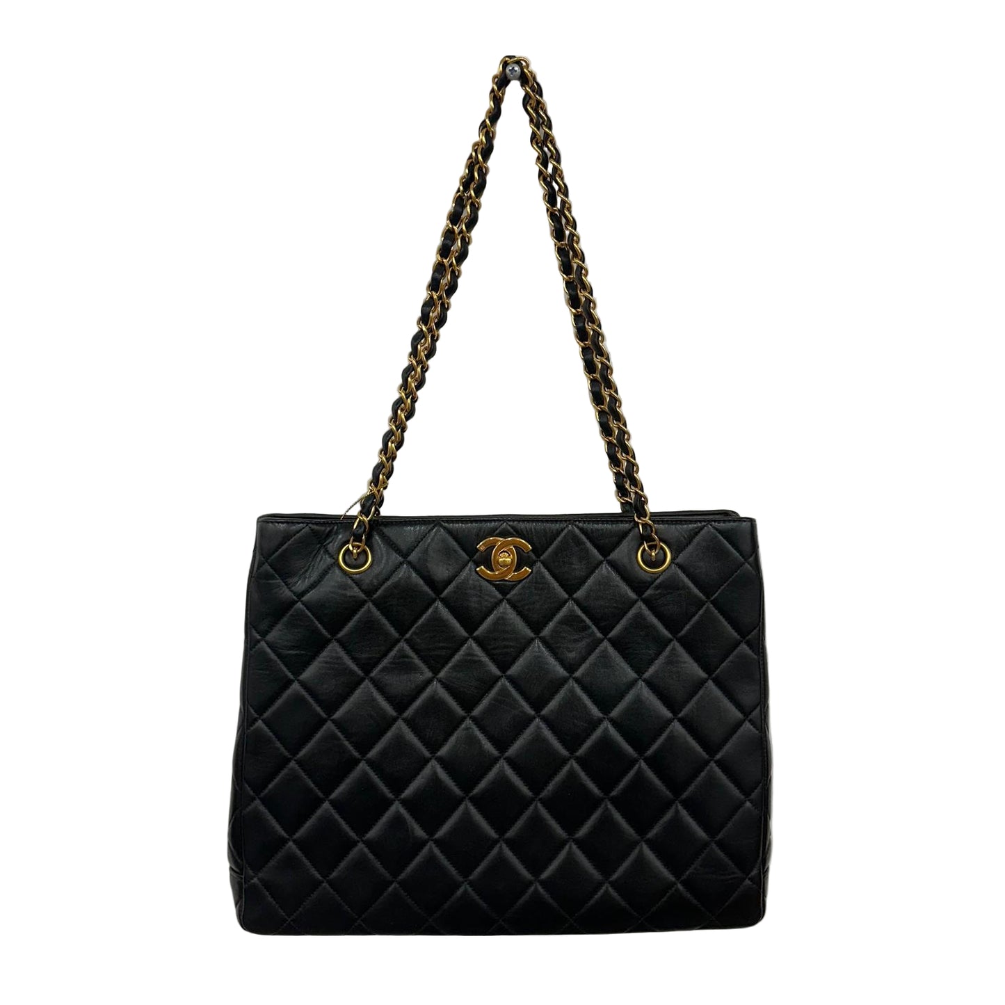 CHANEL Black Quilted CC Tote Lambskin