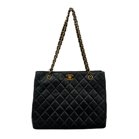 CHANEL Black Quilted CC Tote Lambskin