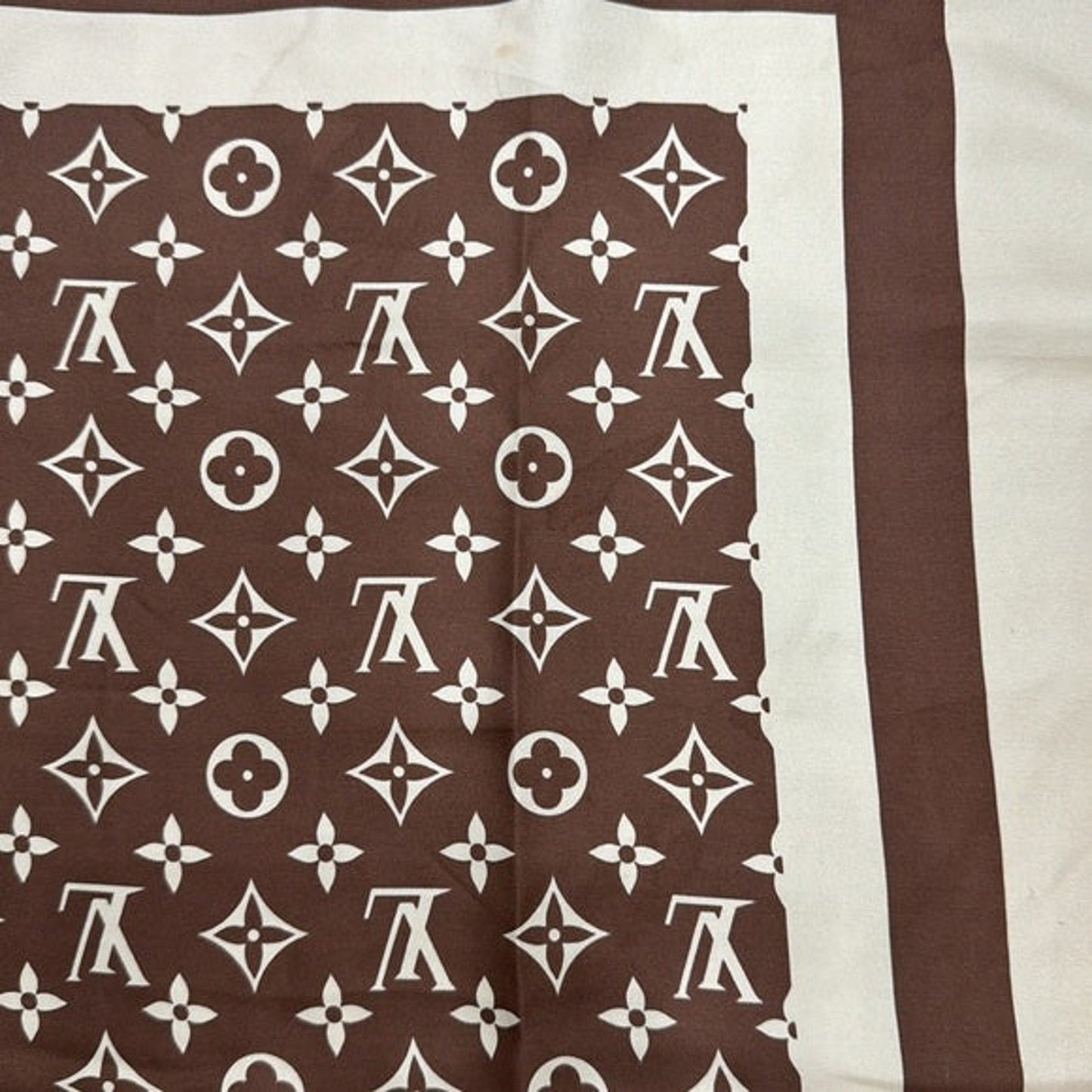 Louis Vuitton Monogram Brown and Cream Silk Scarf
