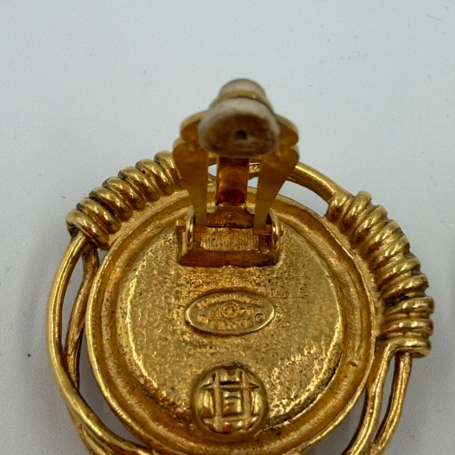 Chanel Gold/White Pearl Clip On Earrings