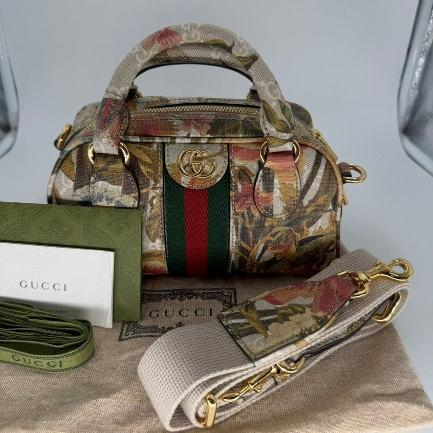Gucci Supreme Ophidia Water Flora Bowler Bag, Mini