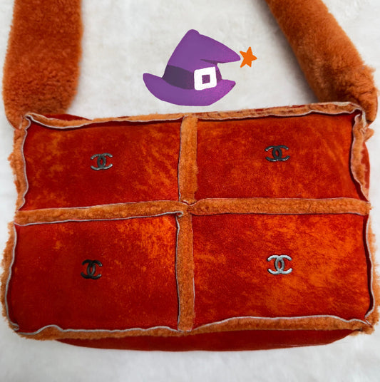 Chanel Orange Shearling and Suede Shoulder/Crossbody Bag