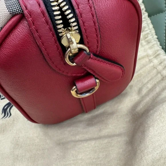Burberry Red and Tan Satchel with Iconic Check Pattern