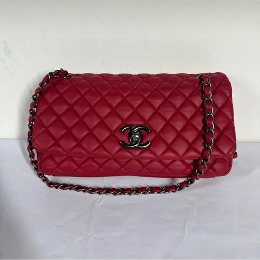 Chanel Red Calfskin Matelasse Shoulder Bag