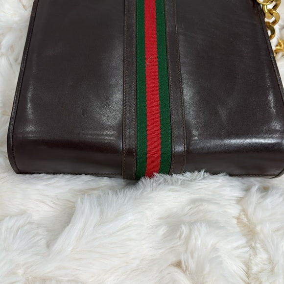 Gucci Brown Vintage Sherry Line with Two tones hardware Leather Shoulder Bag