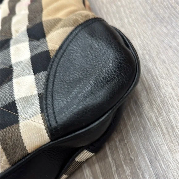 Burberry Tan and Black Shoulder Bag with Iconic Check Pattern