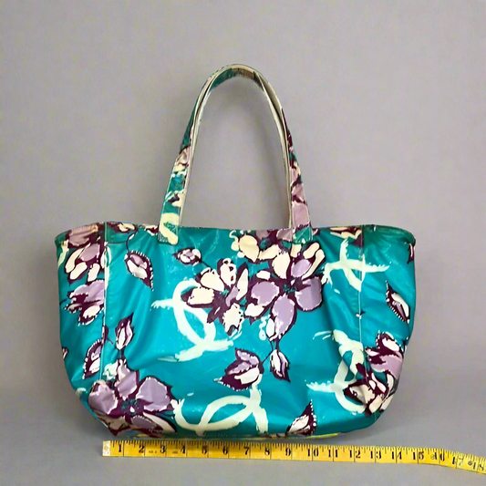 CHANEL Blue and Purple Floral CC Logo Tote Bag