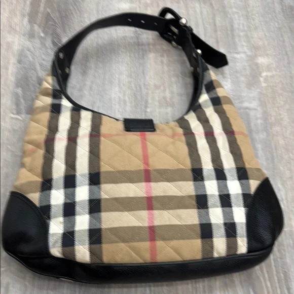 Burberry Tan and Black Shoulder Bag with Iconic Check Pattern
