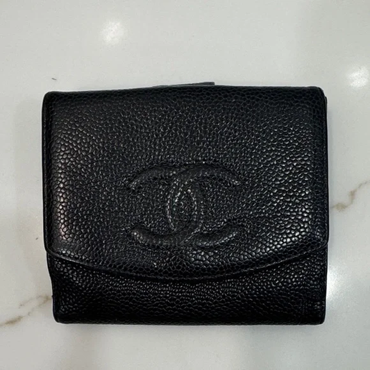 CHANEL Textured Black Leather Wallet