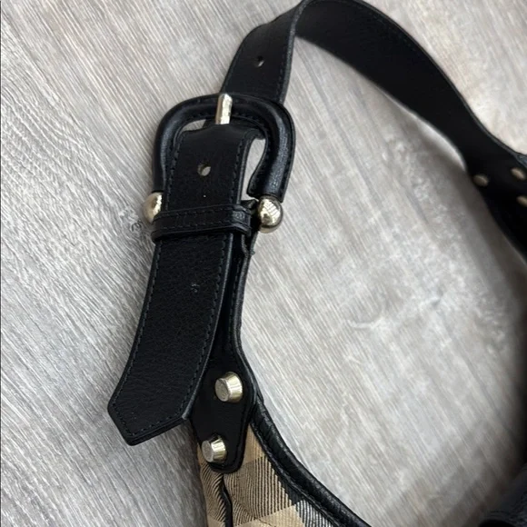 Burberry Tan and Black Shoulder Bag with Iconic Check Pattern