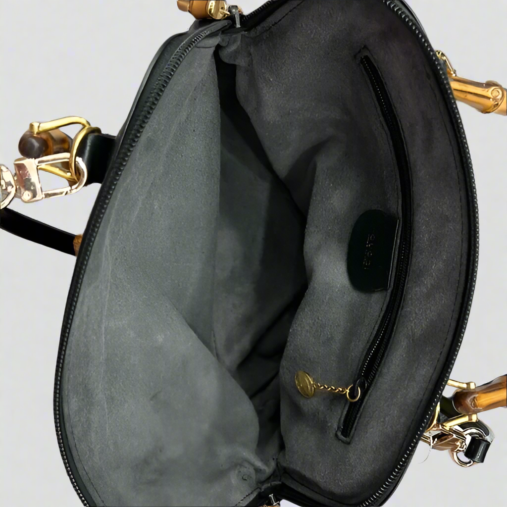 Gucci Black and Brown Leather Satchels with Bamboo Handles