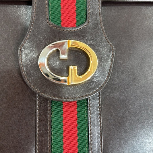 Gucci Brown Vintage Sherry Line with Two tones hardware Leather Shoulder Bag