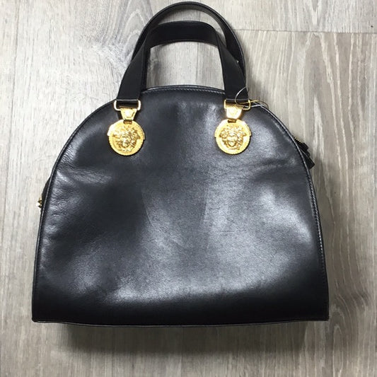 Versace Black Handbag with Gold Medallions