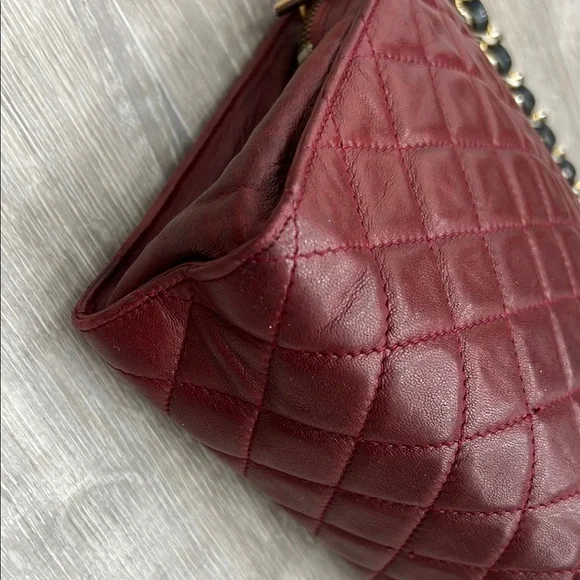 CHANEL Red Quilted Clutch Bag with Chain Strap
