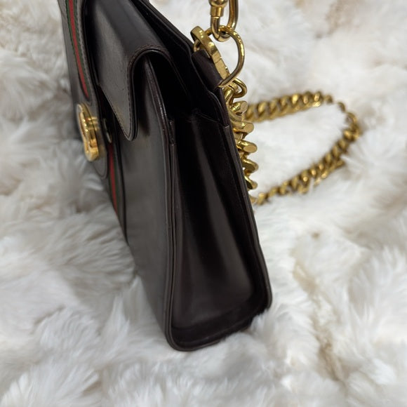 Gucci Brown Vintage Sherry Line with Two tones hardware Leather Shoulder Bag