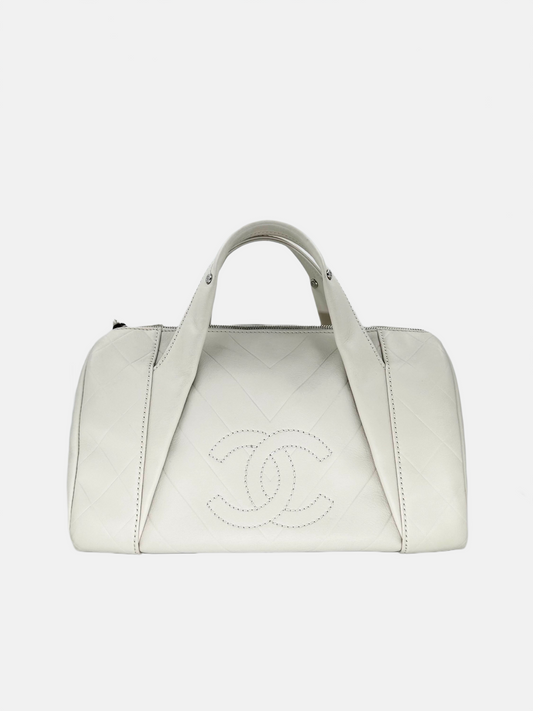 Chanel Cream Calfskin Chevron Boston Bowler Bag