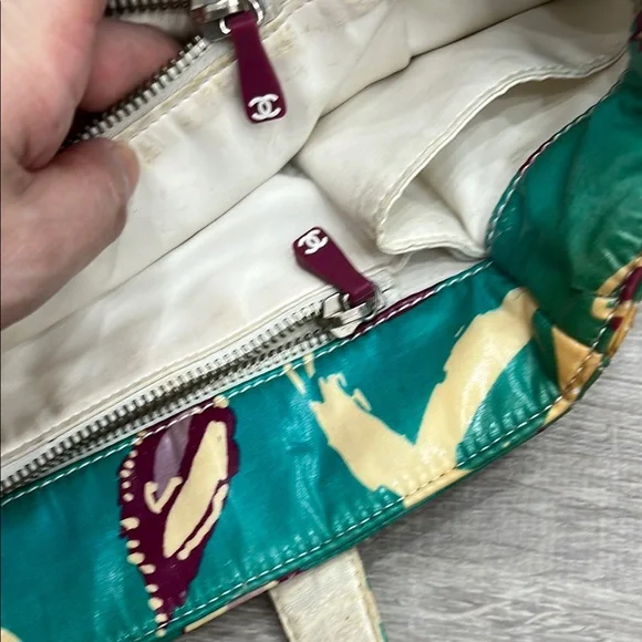 CHANEL Blue and Purple Floral CC Logo Tote Bag