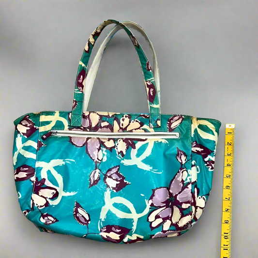 CHANEL Blue and Purple Floral CC Logo Tote Bag
