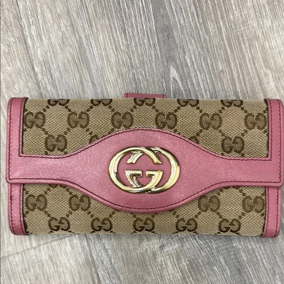 Gucci Pink and Brown Wallet with GG Monogram