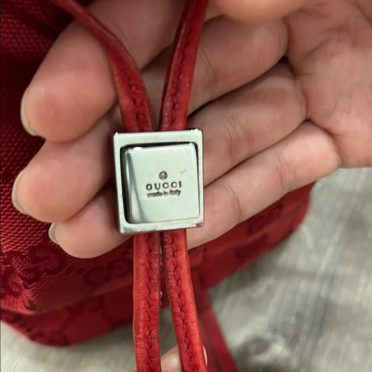 Gucci Red Canvas Mini Drawstring Bucket Bag