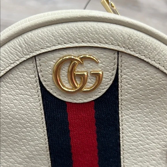 Gucci White Ophidia Round Backpack with Sherry Line