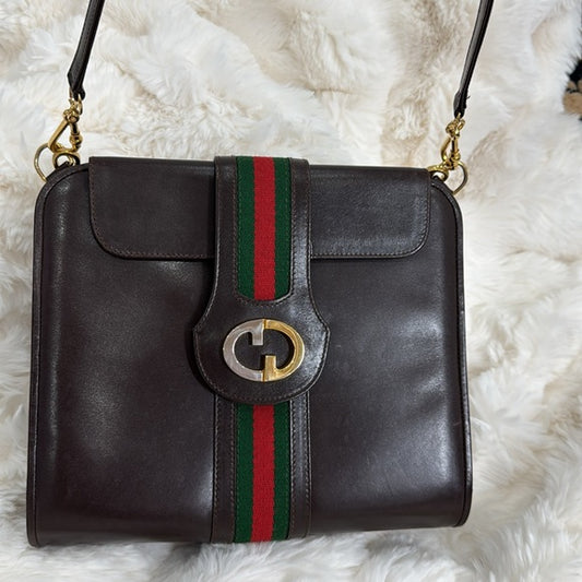 Gucci Brown Vintage Sherry Line with Two tones hardware Leather Shoulder Bag