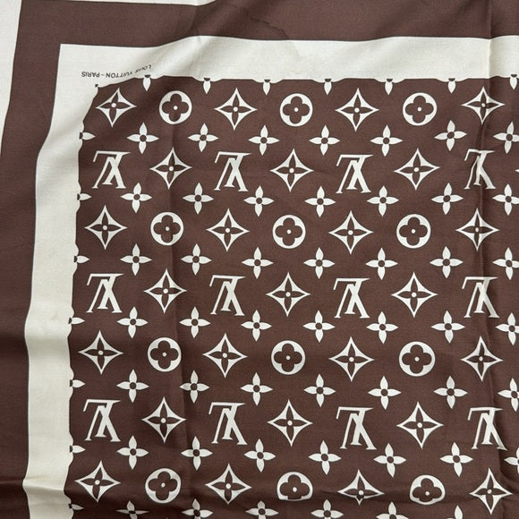 Louis Vuitton Monogram Brown and Cream Silk Scarf