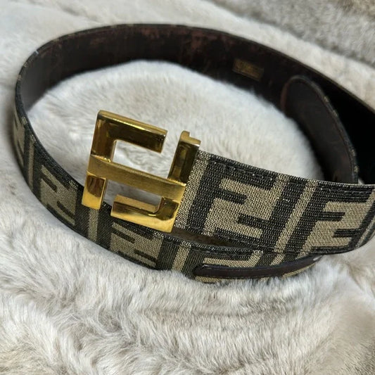 FENDI belt 31 inches to longest hole.Buckle is 1.5 inch x 1.75 inches