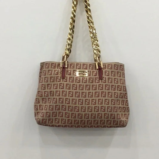 Fendi Brown and Gold Shoulder Bag with Chain Strap