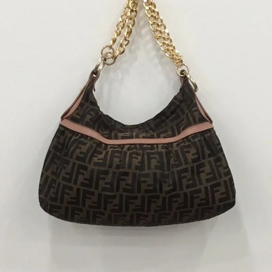 Fendi Brown and Gold Shoulder Bag with Monogram Pattern