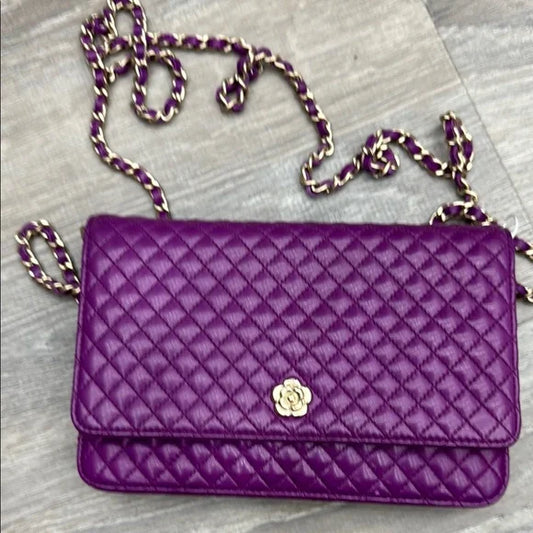 CHANEL Purple Quilted Lambskin Crossbody Bag / Wallet on Chain WOC