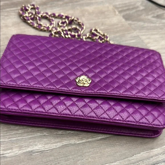 CHANEL Purple Quilted Lambskin Crossbody Bag / Wallet on Chain WOC