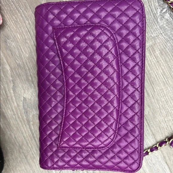CHANEL Purple Quilted Lambskin Crossbody Bag / Wallet on Chain WOC