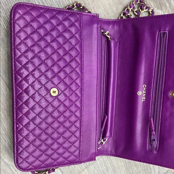 CHANEL Purple Quilted Lambskin Crossbody Bag / Wallet on Chain WOC